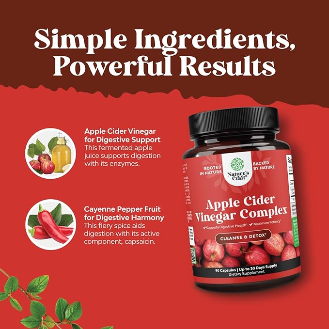 Cleansing Apple Cider Vinegar Capsules - ACV Cleanse and Detox Pills for Gut and Digestive Health with Slimming Cayenne - Extra Strength ACV Capsules for Gut Cleanse and Full Body Detox (30 Servings)-StrideForce Fitness