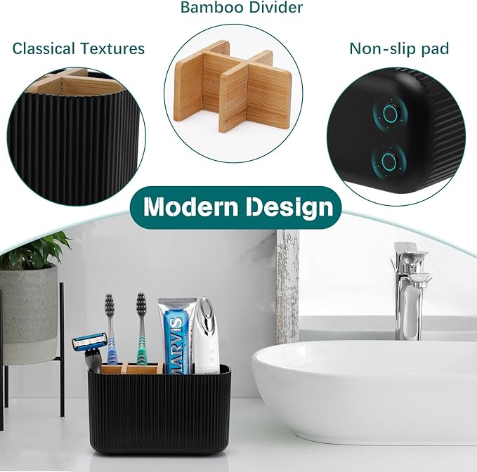 Black Toothbrush Holder - Bamboo Toothbrush Holders for Bathrooms Electric Toothbrush Holder Organizer Kids Toothbrush Holders for Bathrooms Countertop
