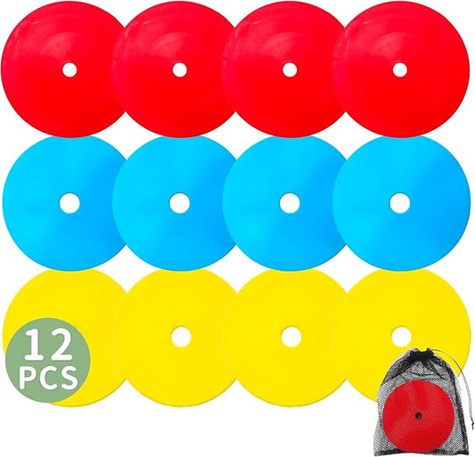 LEZER 6 Inch 8 Inch Flat Cones, Spot Markers, Soccer Cones, Field Court Markers, Sit Spots, Flat Discs, Soccer Training Equipment, Agility Practice, Football, Made in Taiwan-StrideForce Fitness