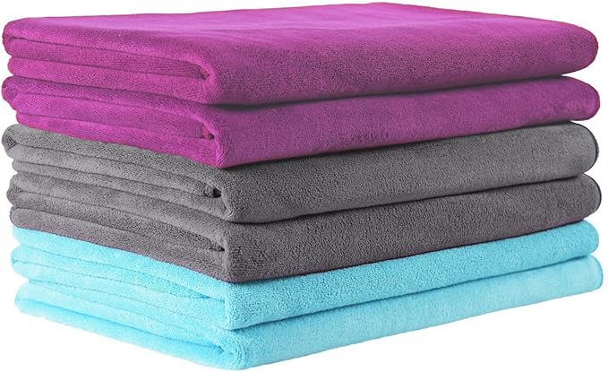 JML Microfiber Towels, Large Bath Towel Set 6 Pack, 27" x 55" - Extra Absorbent, Fast Drying, Multipurpose for Swimming, Fitness, Sport, Yoga, Purple/Grey/Light Blue-StrideForce Fitness