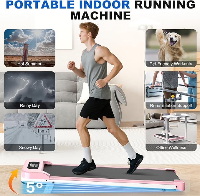 Incline Walking Pad with Handle Bar, Folding Treadmill Foldable Portable Under Desk for Home Office, Ultra Quiet <45dB, Safety Lock, 300+ LB Capacity-StrideForce Fitness