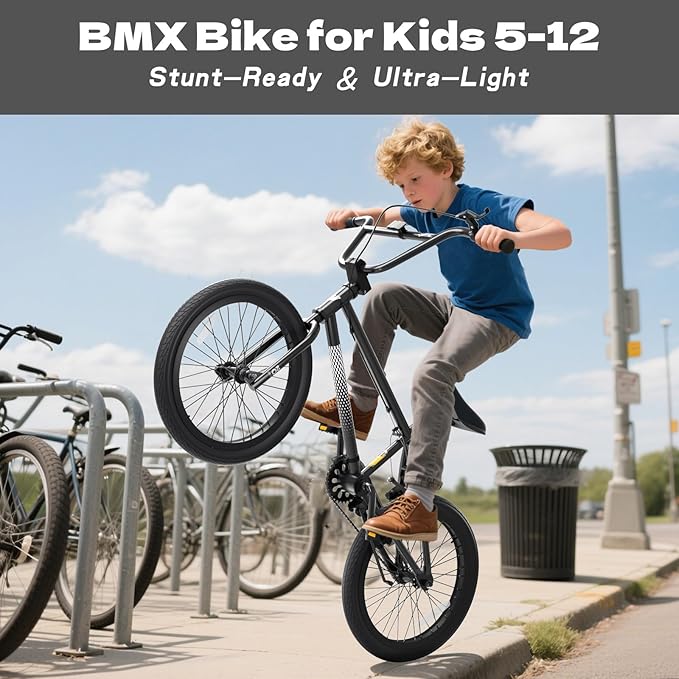 67i Boys BMX Bike 18/20 Inch Ages 8-12 Kids Bicycle with Front Rear U Brake Adjustable Seat Iron Fork 2.09" Wide Tires-StrideForce Fitness