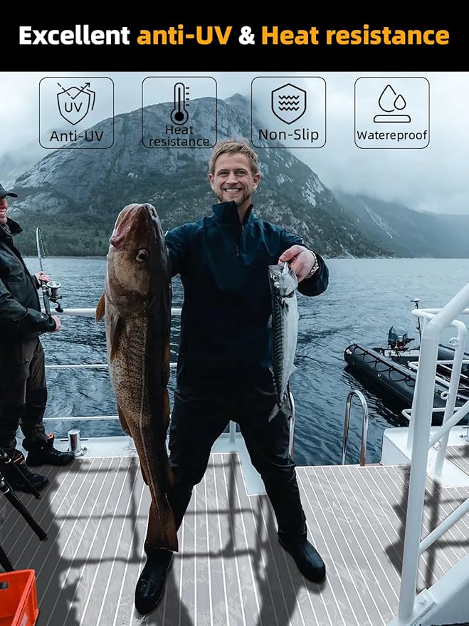 FOCEAN Boat Flooring EVA Foam Boat Decking Faux Teak Marine Flooring Boat Mat Boat Carpet Sheet for Motorboat RV Yacht Kayak Surfboard, 94.5"x 47.2"/35.4"/23.6"/15.7"-StrideForce Fitness