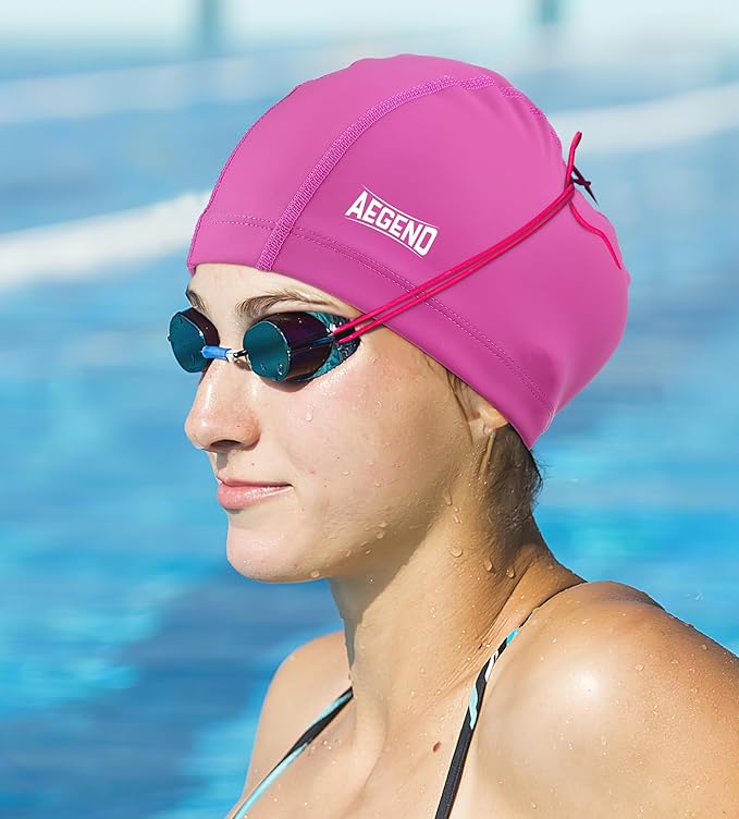 Aegend Fabric Swim Cap, Silicone Waterproof Layer - Breathable Cloth Swimming Cap, Keep Hair Dry with Hight Elasticity for Youth(8-16) Adult, 2 Sizes to Choose-StrideForce Fitness