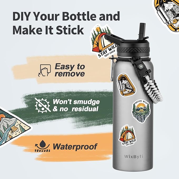 40 oz Insulated Water Bottle with Straw (Cold for 48 Hrs), Stainless Steel Triple Wall Vacuum Sports Water Jug, Leakproof Hydro Cup Flask with Paracord Handle & Straw Spout Lids & DIY Stickers-StrideForce Fitness