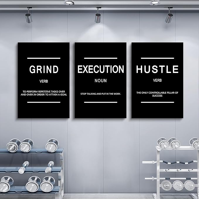 Framed Canvas Wall Art Success Quote, Office Wall Art, Black Large Poster, Positive Motivational Set of 3 Prints, Execute Failure Definition, Inspirational Print (B-3pcs,20x30inchx3pcs)-StrideForce Fitness