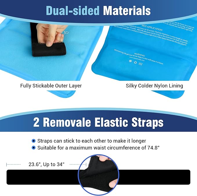 Comfytemp Wearable Ice Pack for Injuries Reusable Gel for Knee Shoulder Back Pain Relief, Arthritis with Instant Hot Cold Compress, Large Ice Pad, 2 Straps, 10.5"x14.5", Surgery Gift-StrideForce Fitness