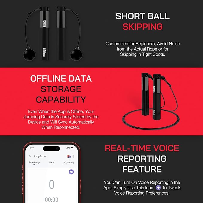 Smart Jump Rope Fitness Skipping Rope with App – 2 Function Modes – Classic 3m Rope & Ropeless Shortballs – Bluetooth Skipping Rope with Fitdays+ App for Seamless Progress Tracking-StrideForce Fitness