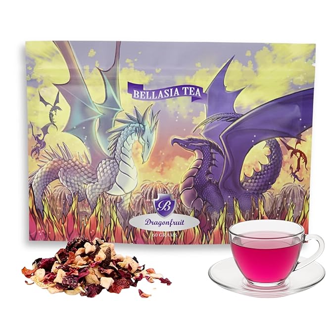 Bellasia Tea Dragon Fruit for Kids Using Real Fruit Pieces - Caffeine Free Herbal Tea Blend with Real Ingredients & Balanced Flavor- Add Loose Leaf Tea to Your Child’s Routine for A Fun & Tasty Drink. 20-25 Cups-StrideForce Fitness
