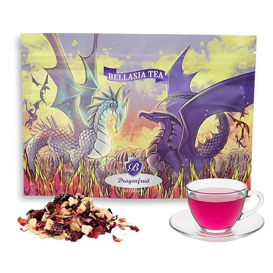 Bellasia Tea Dragon Fruit for Kids Using Real Fruit Pieces - Caffeine Free Herbal Tea Blend with Real Ingredients & Balanced Flavor- Add Loose Leaf Tea to Your Child’s Routine for A Fun & Tasty Drink. 20-25 Cups-StrideForce Fitness