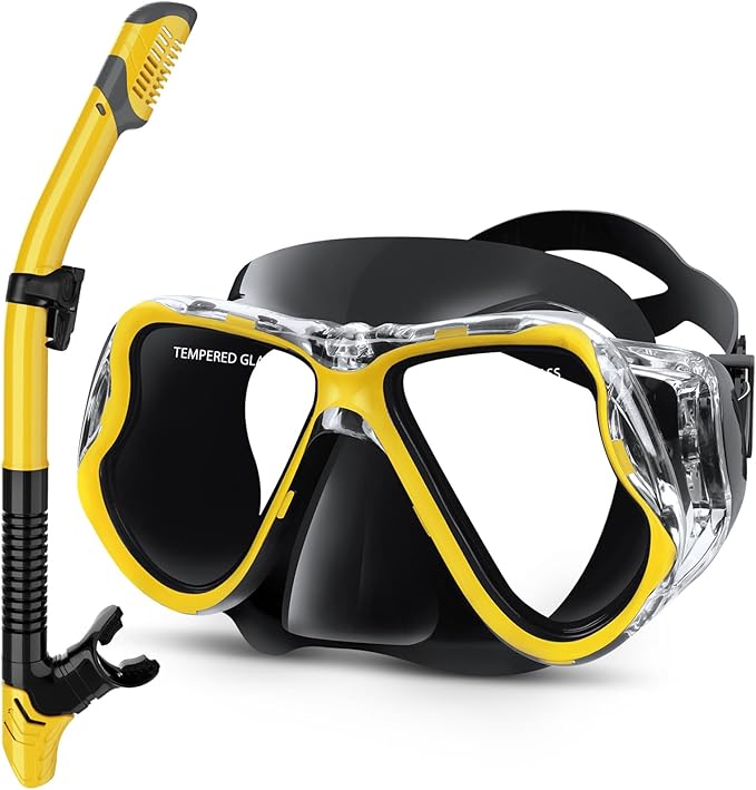 Greatever Dry Snorkel Set,Panoramic Wide View,Anti-Fog Scuba Diving Mask,Professional Snorkeling Gear-StrideForce Fitness