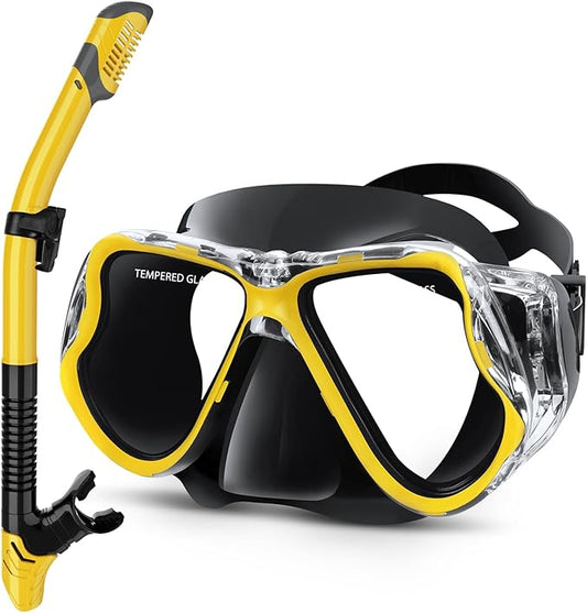 Greatever Dry Snorkel Set,Panoramic Wide View,Anti-Fog Scuba Diving Mask,Professional Snorkeling Gear-StrideForce Fitness
