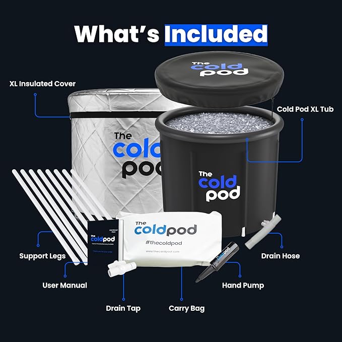 The Cold Pod Insulated XL Cold Plunge Tub Bundle - 116 Gal Ice Bath Round Tubs with Energy Saving Multi-Layer Cover - Chiller Compatible&Silver Reflective-StrideForce Fitness
