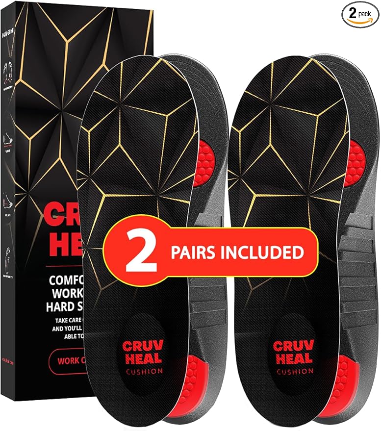 2 Pairs of Work Pro Comfort Insoles - Foot Pain Relief - Cushioning and Shock Absorption - Work Boot Insoles for Men Women - Non-Slip Anti Fatigue Inserts (S, 2-Pairs-Black)-StrideForce Fitness