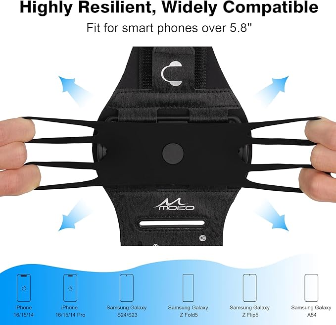 MoKo Running Armband 360°Rotatable for iPhone 16 15 14 13 Pro Max Plus Samsung Galaxy Note S24 S23 Fits Smartphones Over 5.8'', Detachable Armband Phone Holder for Running Biking with Key Holder-StrideForce Fitness