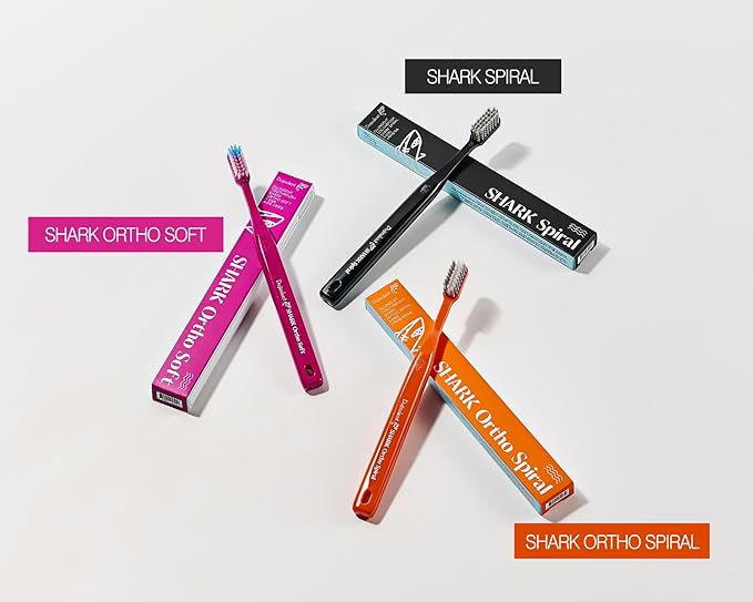 Orthodontic Toothbrush for Braces [4 Packs][Made in Korea] V Trim Cutting American Bristles Braces Toothbrush for Brackets and Wires Cleaning (Shark Ortho Soft, 4 Pack)