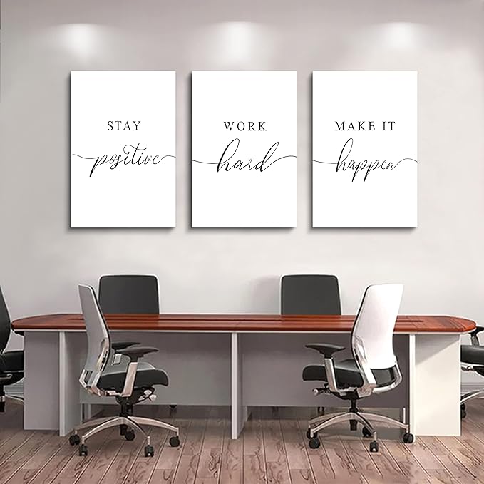 Framed Canvas Wall Art Work Quote, Office Wall Art Decor, Stay positive work hard make it happen, gift for father, boss gift, Inspirational Prints, Motivaional Wall Art (G-3pcs,16x24inchx3pcs)-StrideForce Fitness