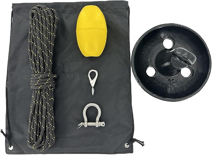 XIALUO Marine Mushroom Anchor Kit 12 lb Black PE Coated Kayak Anchor Accessories with 50 ft Rope for Fishing Kayaks, Canoe, Jet Ski, SUP Paddle Board and Small Boats-StrideForce Fitness