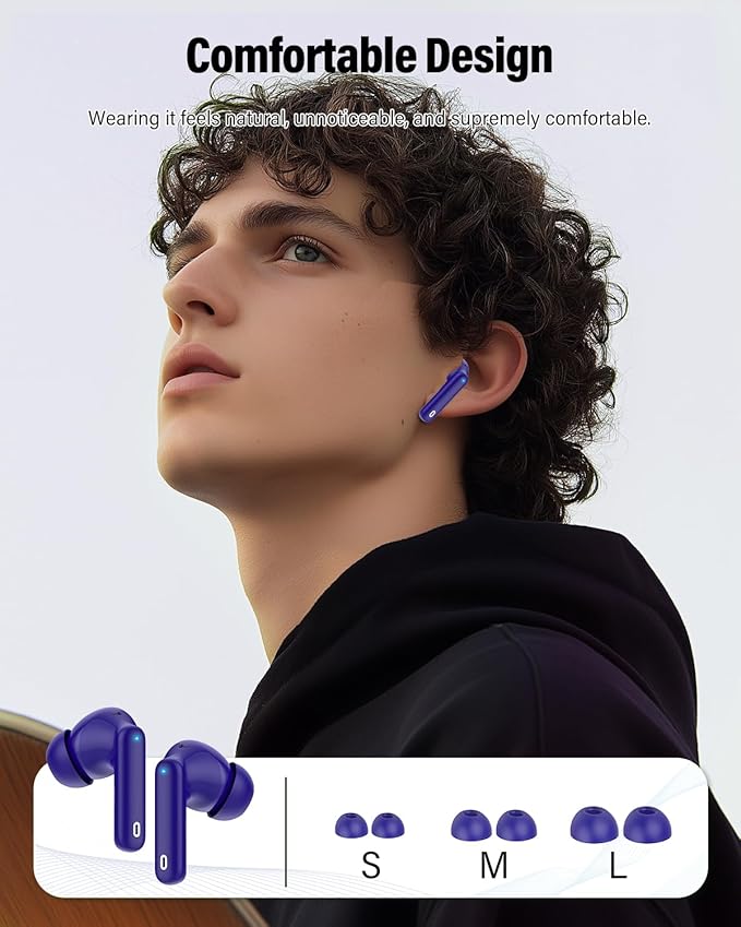 Wireless Earbuds, Bluetooth 5.4 Headphones Bass Stereo, Ear Buds with Noise Cancelling Mic, IP7 Waterproof in Ear Earphones, 36H LED Display Bluetooth Earbuds for Laptop Pad Phones Sports, Dark Blue-StrideForce Fitness