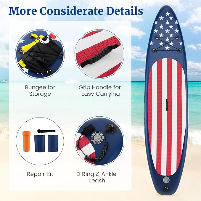 GYMAX Stand Up Paddle Board, Inflatable SUP with Wide Non-Slip EVA Deck, Accessories-Leash, D Rings, Hand Pump, Adjustable Paddle & Backpack, Paddle Boards for Adults Youth-StrideForce Fitness