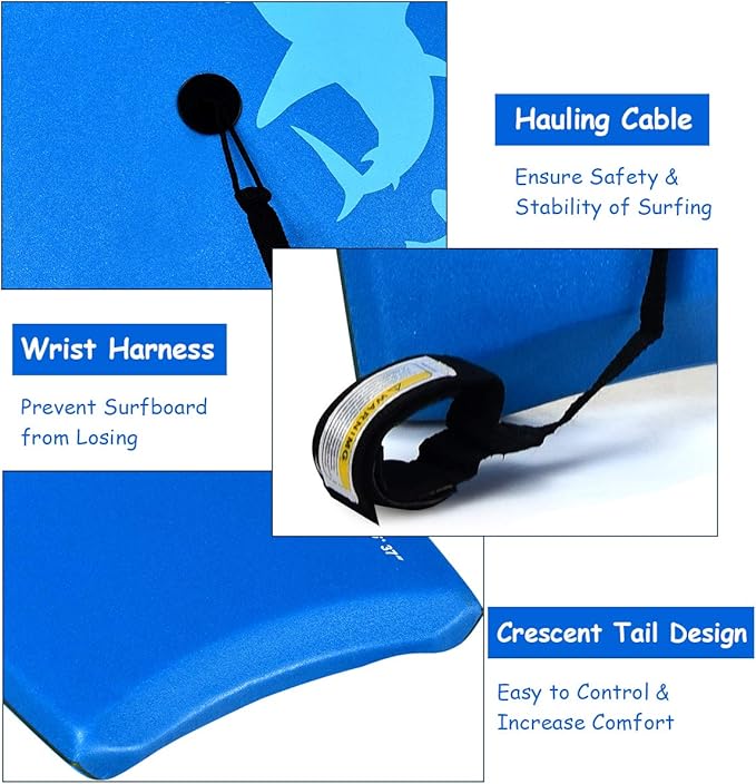 Goplus 41''/37''/33'' Lightweight Body Board for Beach, Surf Board with EPS Core, XPE Deck, HDPE Slick Bottom, Wrist Leash, Bodyboard for Kids Adults Surfing-StrideForce Fitness