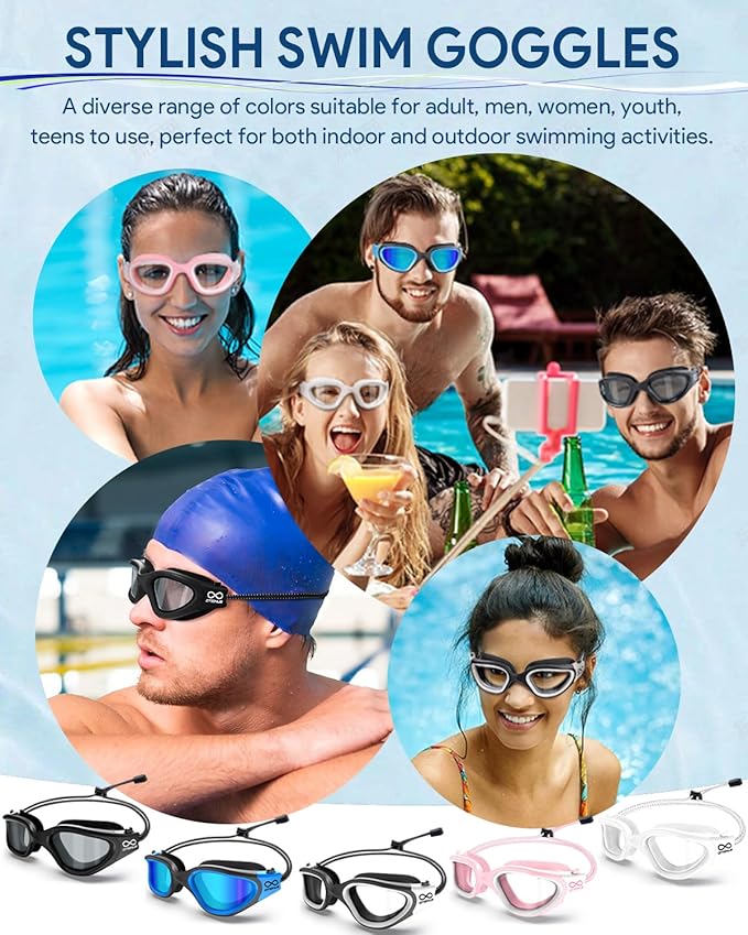 Swim Goggles, Polarized Adult Swimming Goggles Bungee Strap No Hair Pulling Anti-fog Pool Goggles for Men Women-StrideForce Fitness