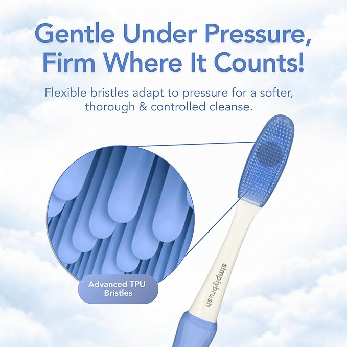 Extra Soft Toothbrush for Adults - Soft TPU Bristle for Sensitive Gums | Includes Travel Covers for Brush Heads (3 Brush Heads Total - Lasts up to 1 Year)