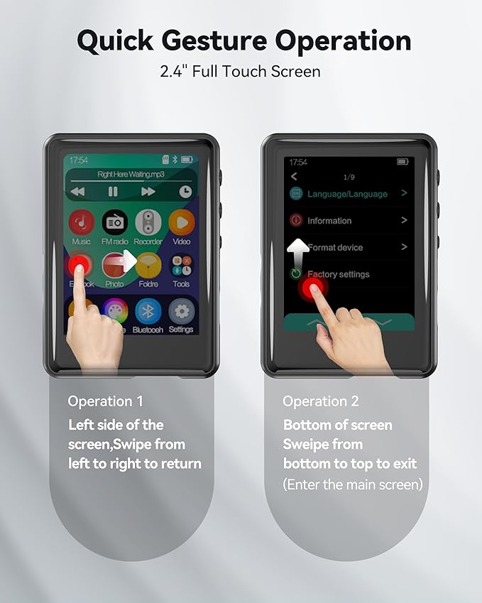 MP3 Player with Bluetooth 5.3,Tokemisc 16GB Full Touchscreen Kids Portable Music Device with Speaker,FM Radio,E-Book,Built-in Micro SD Card Slot,Earphones Included,Max 512GB Expand-StrideForce Fitness