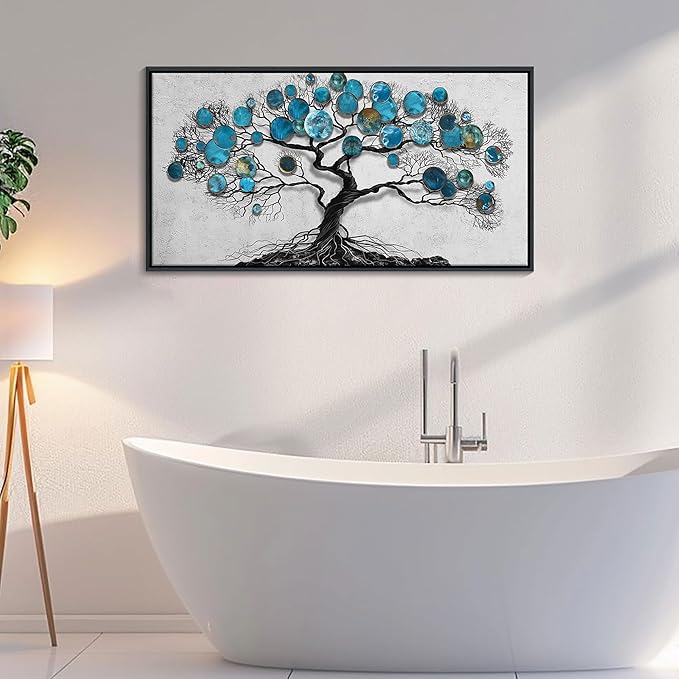 CHATYOUNG Canvas Wall Art Bedroom - Tenacious Tree of Life Blue and Gray Painting Modern Black Framed Artwork for Living Room Bedroom Dining Room Office Home Decor 48"x24"-StrideForce Fitness