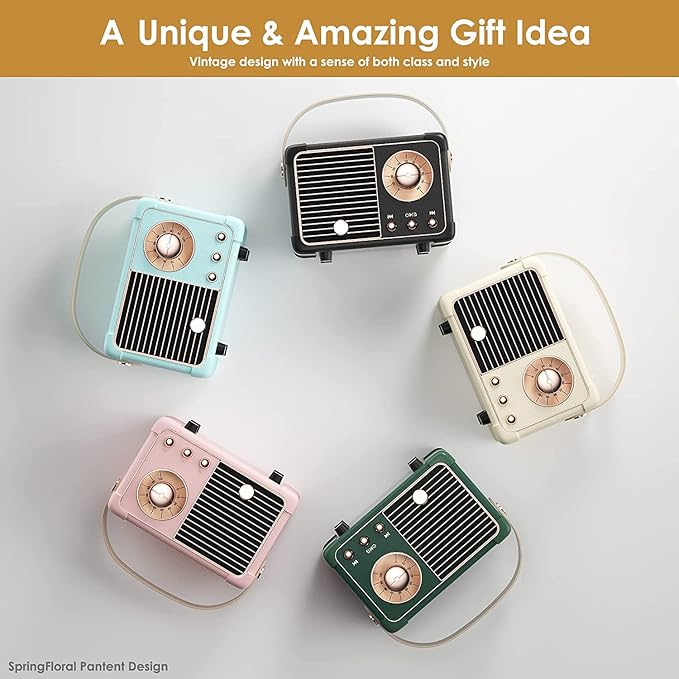 Retro Bluetooth Speaker,Wireless Vintage Small Speaker with Stereo Sound,Hands-free Call,400mA Battery,TF Card, Aux Line,Water-Proof For iOS Android Smartphone Home Office Gift Ideas White-StrideForce Fitness