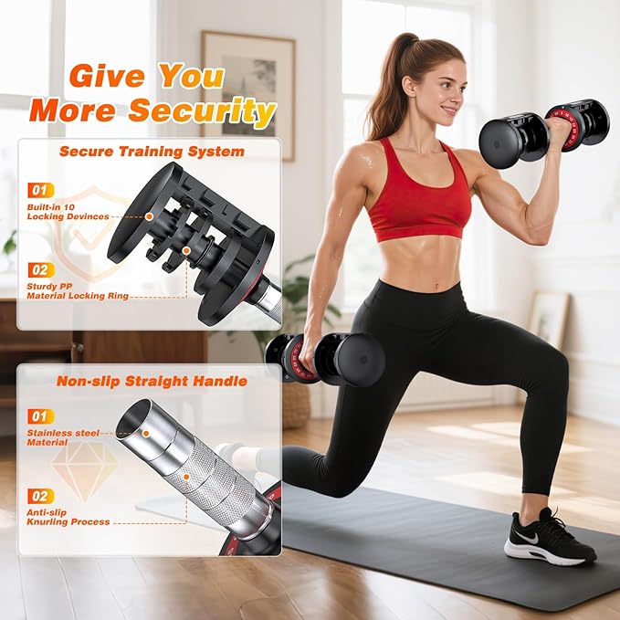 XDDIAS Adjustable Dumbbell Set of 2, 25/55/80LB Dumbbell Set-1Sec Adjustable Weights-5/10 in 1 Free Weights Dumbbells Set with Effortless Tray/No-Slip Handle-Compact Size for Women/Men at Home Gym-StrideForce Fitness