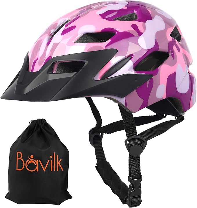 Kids Bike Helmet,Bavilk Kids Boys Girls Bike Helmets with LED Light Detachable Visor Children Youth Teen Multi-Sport for Skating Cycling Scooter Skateboard Adjustable & Lightweight 19.7"-22.4"-StrideForce Fitness