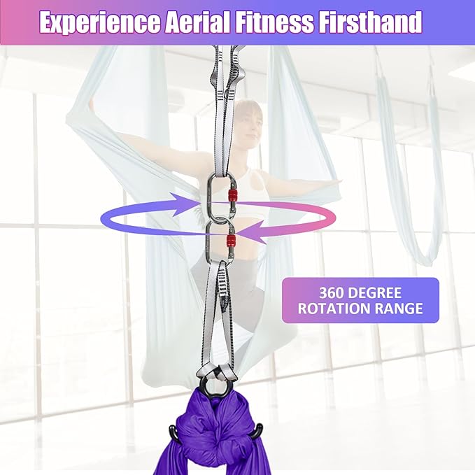 Aerial Silks Kit & Aerial Yoga Hammock - 11Yd Premium Fabric Hardware - Easy Setup for Flying Yoga, Aerial Swing & Fitness - Supports Up to 14ft Rigging-StrideForce Fitness