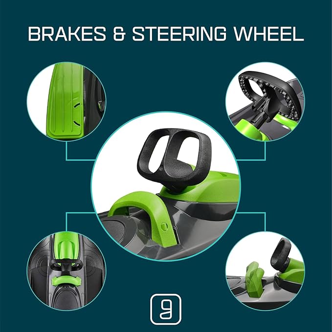 Snow Sled for Kids, Adults - Toboggan Sled, Easy Turning Steering Wheel, Anti-Slip Seat, Pull Up Brake, Durable Plastic Sled, Lightweight, Snow Sleds, Age 3+ 260 lbs-StrideForce Fitness