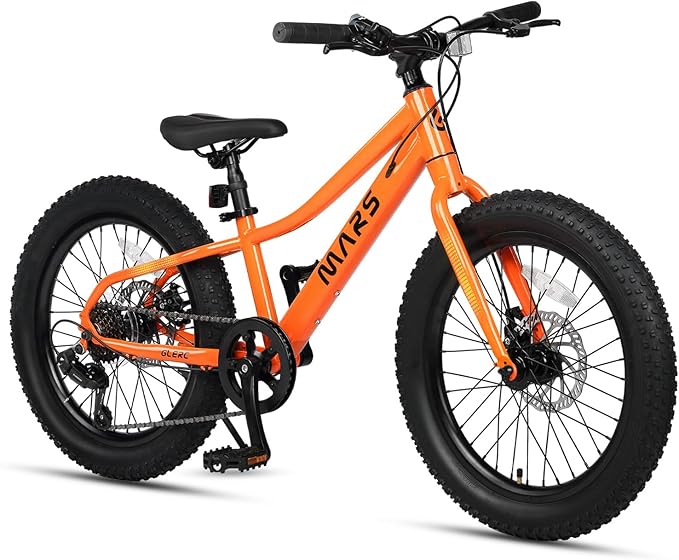 Glerc Mars Kids Mountain Bike, 20 24 Inch Fat Tire Bike for Teen Ages 6-14 Year Old, Bicycle with 2.8-Inch Wide Tires and 6 Speed Drivetrain, Multiple Colors-StrideForce Fitness
