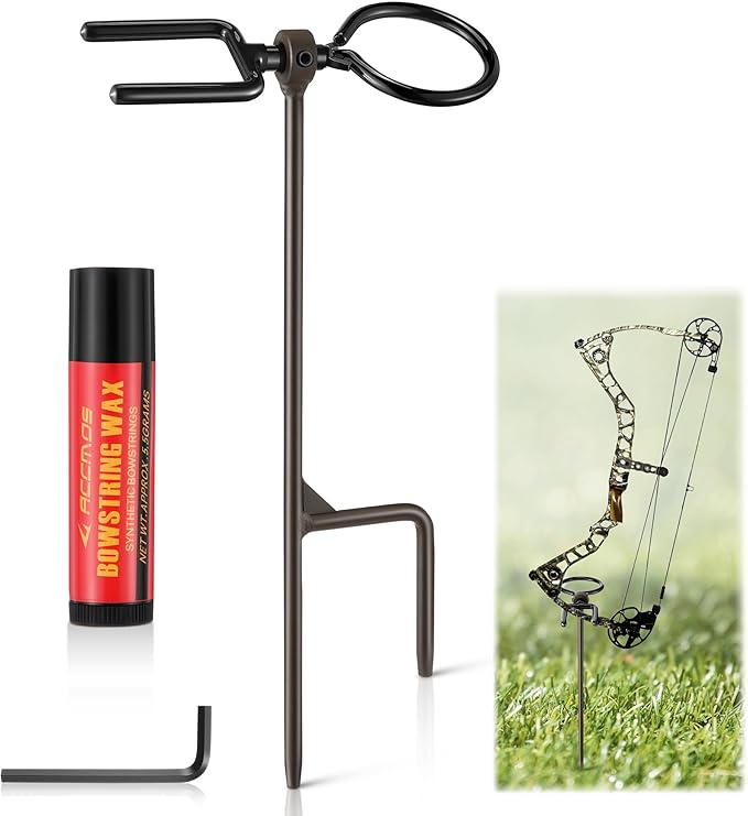 High Performance Portable Archer's Ground Bow Stake with Bowstring Wax, Durable and Versatile, Includes 360° Rotating Fork and Arrow Ring-StrideForce Fitness