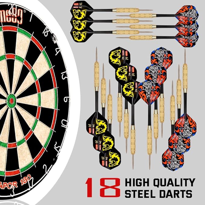 Vapor 180 Bristle Dartboard Staple Free Bullseye Steeltip Darts Extra Flights-StrideForce Fitness