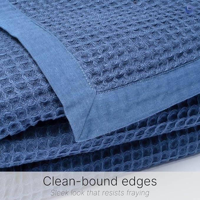 GOTS Certified Organic Cotton Waffle Weave Blanket, King Bed Size,108"X90" Cozy Throw Blanket for Couch, Modern Home Decor, Throw Blankets,Comfy Waffle Blanket Soft Bed Blankets-Navy Blue-StrideForce Fitness