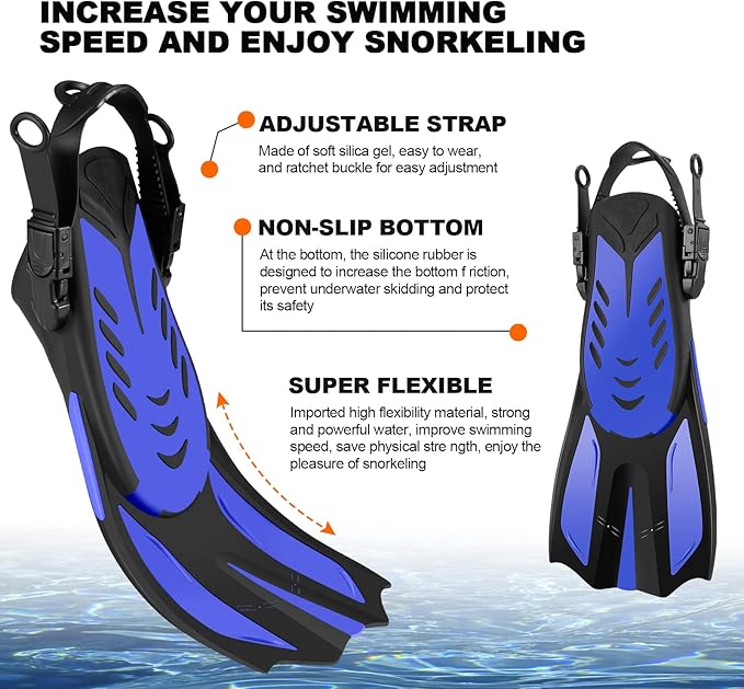 Odoland Kids Snorkeling Packages Snorkel Set, Dry Top Snorkel Mask with Adjustable Swim Fins for Boys and Girls Age 7-14-StrideForce Fitness