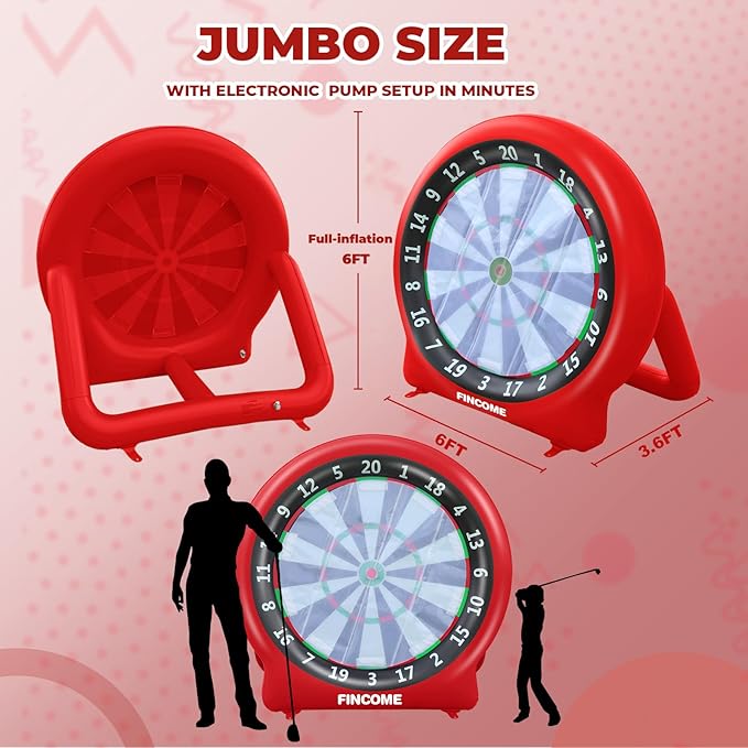 Inflatable 6ft Giant Dartboard, Golf Darts Kick Darts, Soccer & Throw Darts Game with Pump, 2 Kickball, 4 Throw Balls, 20 Golf Balls, Chipping Mat, Giant Dart Board Target Yard Games-StrideForce Fitness