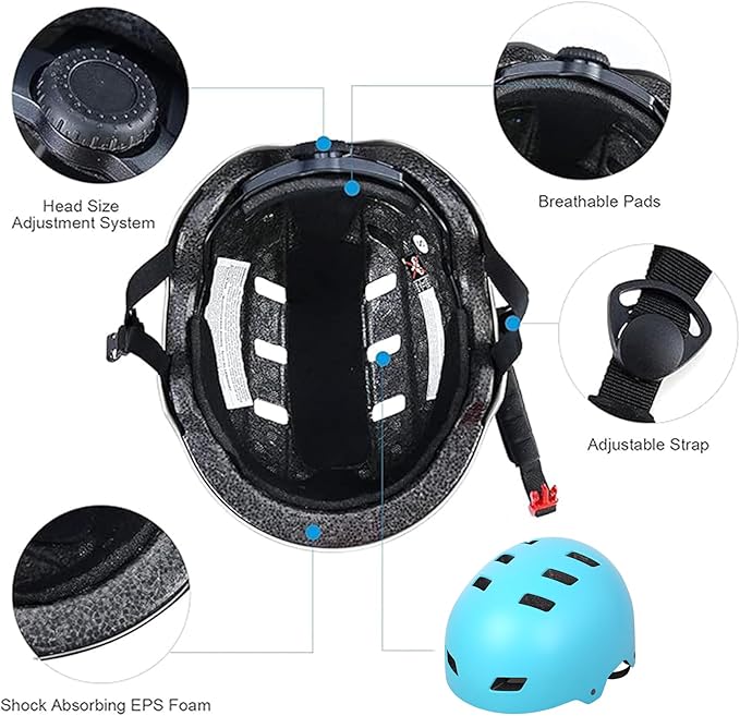 Bike Helmet 3 Sizes for Teenager Kids Youth Adults,Bavilk Skateboard Helmet Adjustable Multi-Sport Bicycle Cycling Scooter Roller Skate Inline Skating Rollerblading for Girls Boys Women Men Teen-StrideForce Fitness