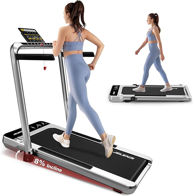 Treadmill for Home Office with Incline, 2-in-1 Portable Walking Pad with 330LBS Weight Capacity, 2.5HP Folding Treadmills with Gesture Sensing Control and Led Display-StrideForce Fitness