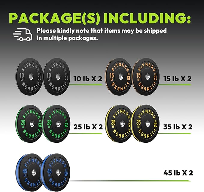 Rubber Weight Plates, Olympic Bumper Plate Set 2-Inch, 45/100 / 160/190 / 260/300 lb Barbell Weights for Home Gym, Colored Standard Strength Training Plates for Weightlifting-StrideForce Fitness