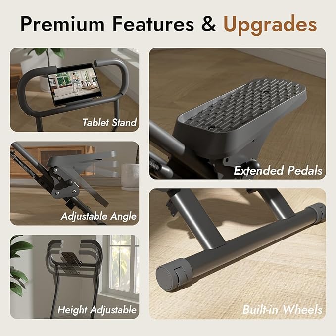 Stair Stepper with Adjustable Resistance - Stair Climber for Home Gym, Folding Cardio Machine with Extended Step Range, Adjustable Handlebar & Pedals, Tablet Holder by MACYO-StrideForce Fitness