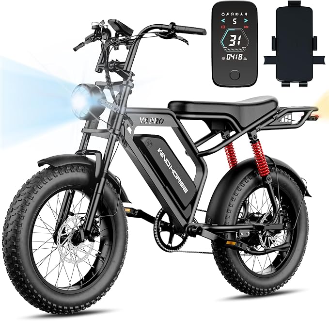 Electric Bike for Adults, 20" Fat Tire EBike 31MPH, 65Miles PAS Range, 1500W Peak Motor Electric Dirt Bike with Long Seat, Rear Rack, 48V 15.6AH Battery All-Terrain Electric Mountain Bike for Off-Road-StrideForce Fitness