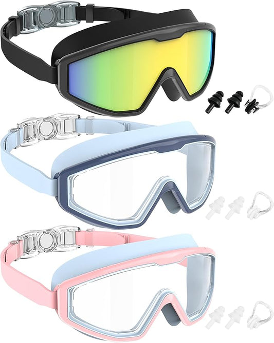 NSSIW Swim Goggles Swimming Kids-Goggles: Anti Fog No Leak with Nose Clip Earplugs for Girls Boys Youth 6-14 3 Pack-StrideForce Fitness