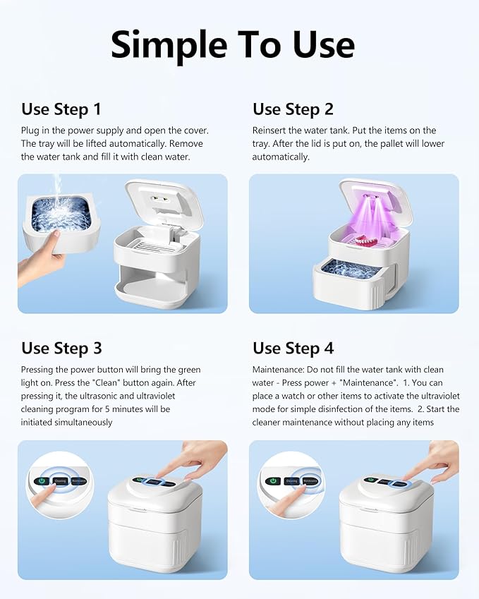 Ultrasonic Retainer Cleaner Machine 45kHz Dental Ultrasonic Retainer Cleaner for Dentures & Mouth Guard Cleaning for Whitening Trays, Toothbrush Heads, Diamond, Jewelry