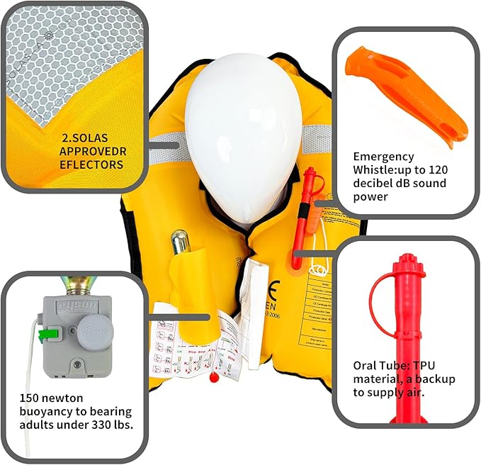 Manual Inflatable Life Jacket|Life Vest for Adults|PFD Low Profile|Supports up to 330 lbs(YSH700)-StrideForce Fitness