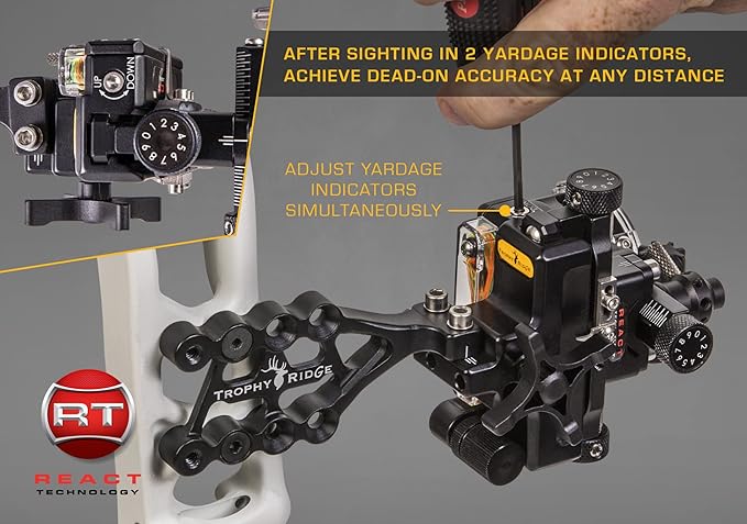 Trophy Ridge React One Pro Bow Sight - Accuracy up to 100 Yards, Tool Less Windage and Elevation Adjustability, 2nd/3rd Axis Leveling, Adjustable Click Light-StrideForce Fitness
