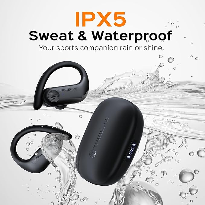 TREBLAB X3 Pro - Workout True Wireless Earbuds, Comfortable Earhooks, Bluetooth 5.3, Punchy Bass, Noise Isolation, 145H Playtime, IPX5 Waterproof, Sweatproof, 2 Mics for Calls, Sport Bluetooth Earbuds-StrideForce Fitness